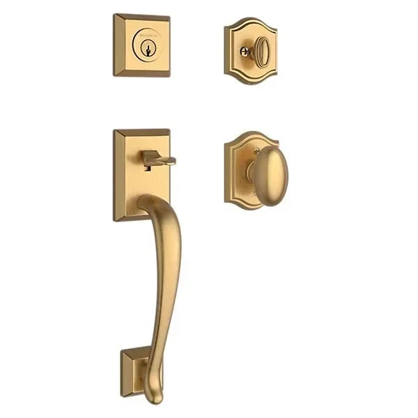 Baldwin Napa Handleset with Interior Ellipse Knob with Traditional Arch Rosette Lifetime Satin Brass