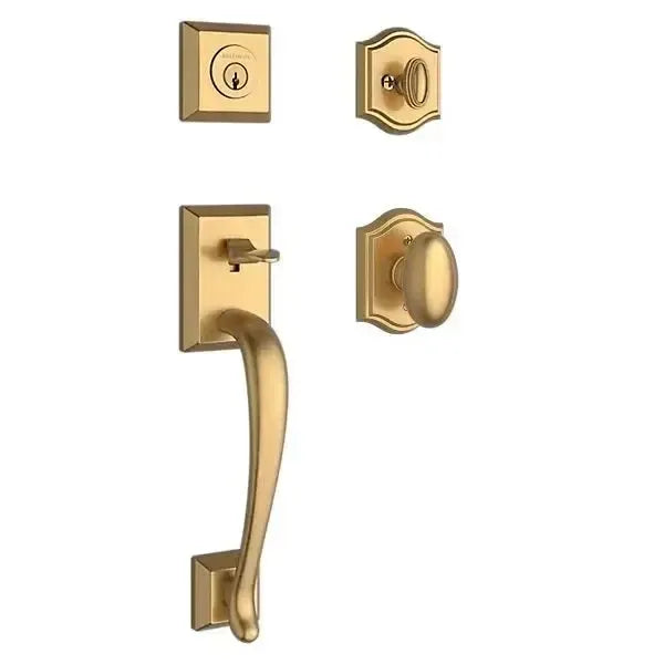 Baldwin Napa Handleset with Interior Ellipse Knob with Traditional Arch Rosette in Lifetime Satin Brass finish