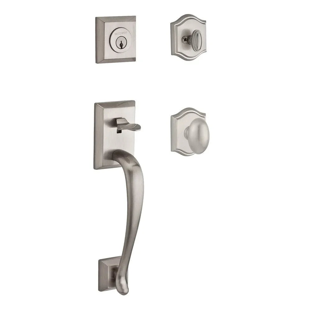 Baldwin Napa Handleset with Interior Ellipse Knob with Traditional Arch Rosette Lifetime Satin Nickel