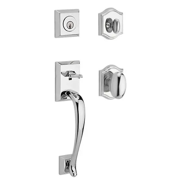 Baldwin Napa Handleset with Interior Ellipse Knob with Traditional Arch Rosette Polished Chrome