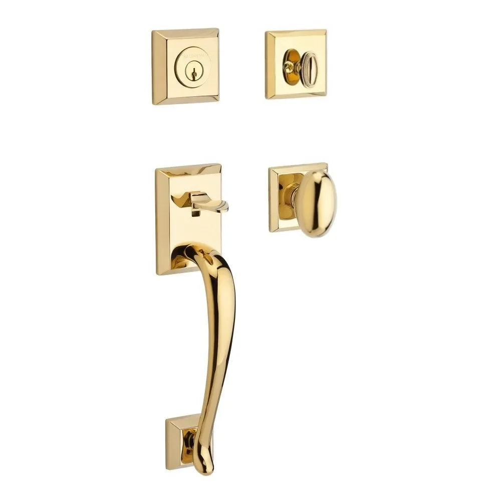 Baldwin Napa Handleset with Interior Ellipse Knob with Traditional Square Rosette Lifetime Polished Brass