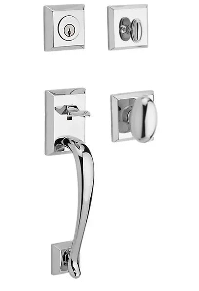 Baldwin Napa Handleset with Interior Ellipse Knob with Traditional Square Rosette Polished Chrome