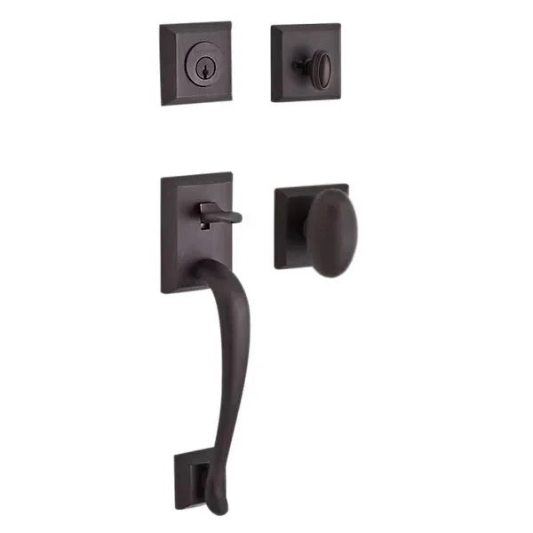 Baldwin Napa Handleset with Interior Ellipse Knob with Traditional Square Rosette Venetian Bronze