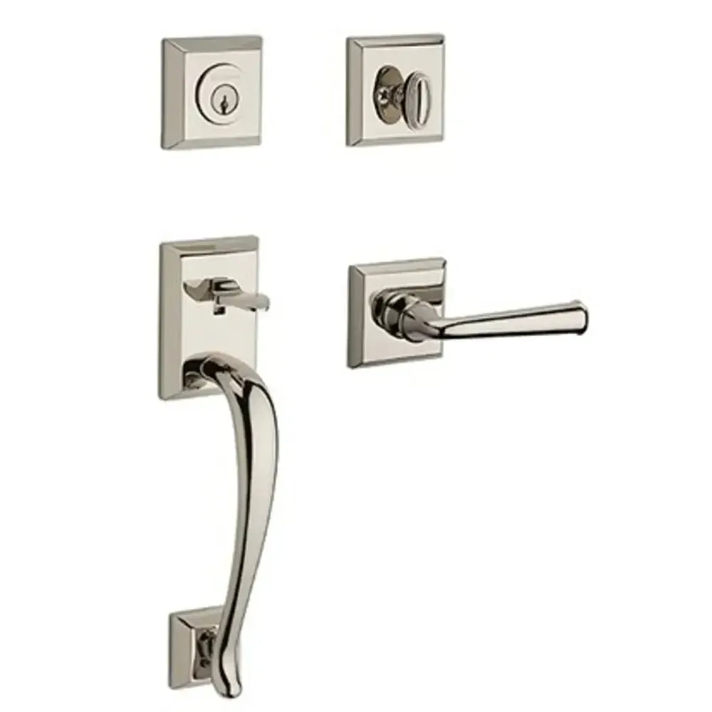 Baldwin Napa Handleset with Interior Federal Lever with Traditional Square Rosette in Lifetime Polished Nickel finish