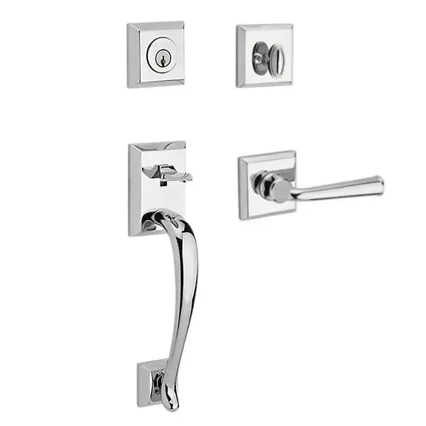 Baldwin Napa Handleset with Interior Federal Lever with Traditional Square Rosette in Polished Chrome finish