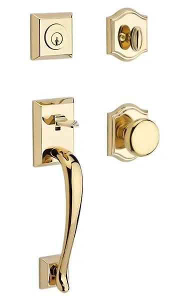 Baldwin Napa Handleset with Interior Round Knob with Traditional Arch Rosette Lifetime Polished Brass