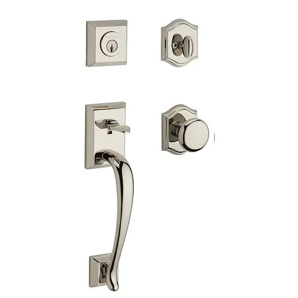 Baldwin Napa Handleset with Interior Round Knob with Traditional Arch Rosette Lifetime Polished Nickel
