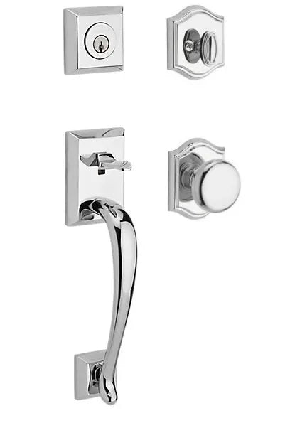 Baldwin Napa Handleset with Interior Round Knob with Traditional Arch Rosette Polished Chrome