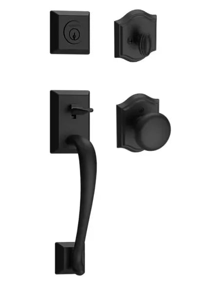 Baldwin Napa Handleset with Interior Round Knob with Traditional Arch Rosette Satin Black