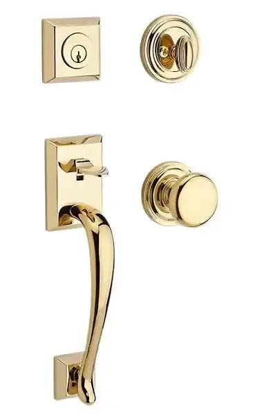 Baldwin Napa Handleset with Interior Round Knob with Traditional Round Rosette in Lifetime Polished Brass finish
