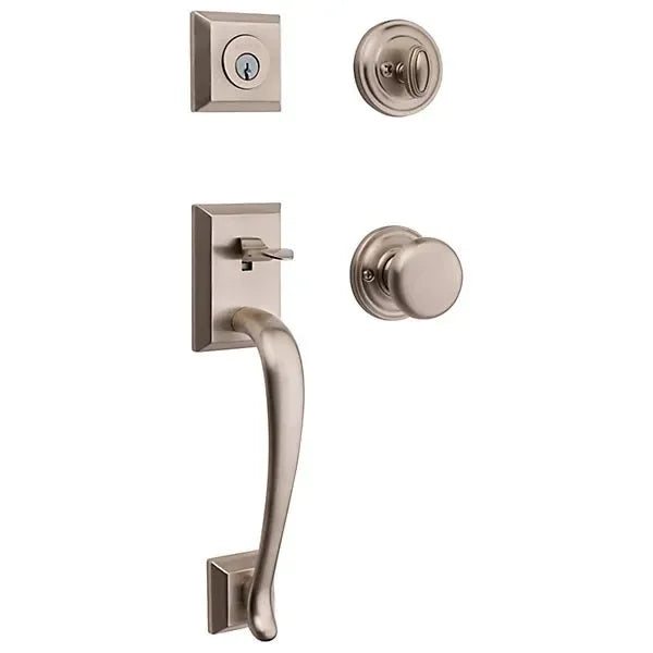 Baldwin Napa Handleset with Interior Round Knob with Traditional Round Rosette Lifetime Satin Nickel