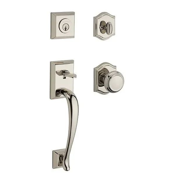 Baldwin Napa Handleset with Interior Traditional Knob with Traditional Arch Rosette Lifetime Polished Nickel
