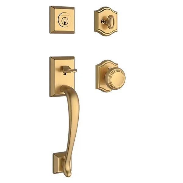 Baldwin Napa Handleset with Interior Traditional Knob with Traditional Arch Rosette Lifetime Satin Brass
