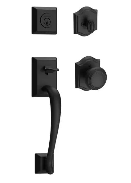 Baldwin Napa Handleset with Interior Traditional Knob with Traditional Arch Rosette Satin Black
