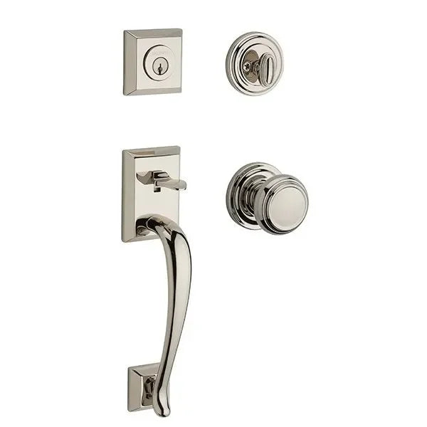 Baldwin Napa Handleset with Interior Traditional Knob with Traditional Round Rosette Lifetime Polished Nickel