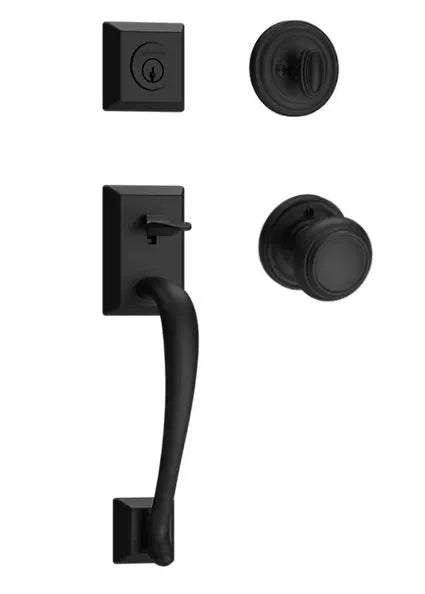 Baldwin Napa Handleset with Interior Traditional Knob with Traditional Round Rosette Satin Black