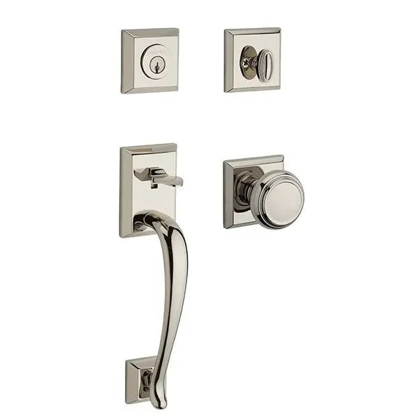 Baldwin Napa Handleset with Interior Traditional Knob with Traditional Square Rosette Lifetime Polished Nickel