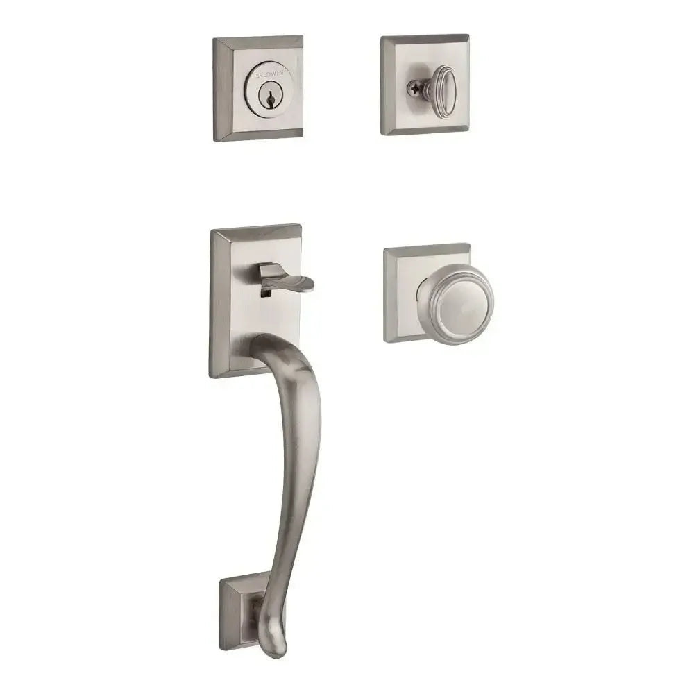 Baldwin Napa Handleset with Interior Traditional Knob with Traditional Square Rosette in Lifetime Satin Nickel finish