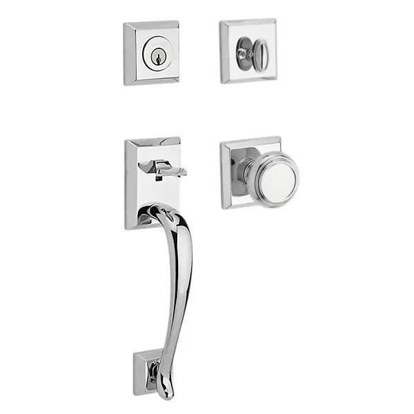 Baldwin Napa Handleset with Interior Traditional Knob with Traditional Square Rosette Polished Chrome