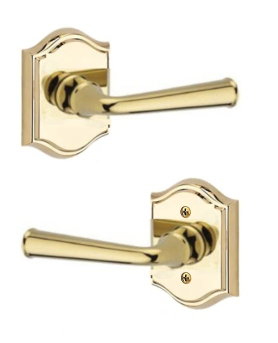 The Baldwin Reserve Federal Lever with Traditional Arch Rosette in Lifetime Polished Brass finish.