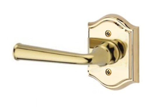 The Baldwin Reserve Federal Lever with Traditional Arch Rosette in Lifetime Polished Brass finish.