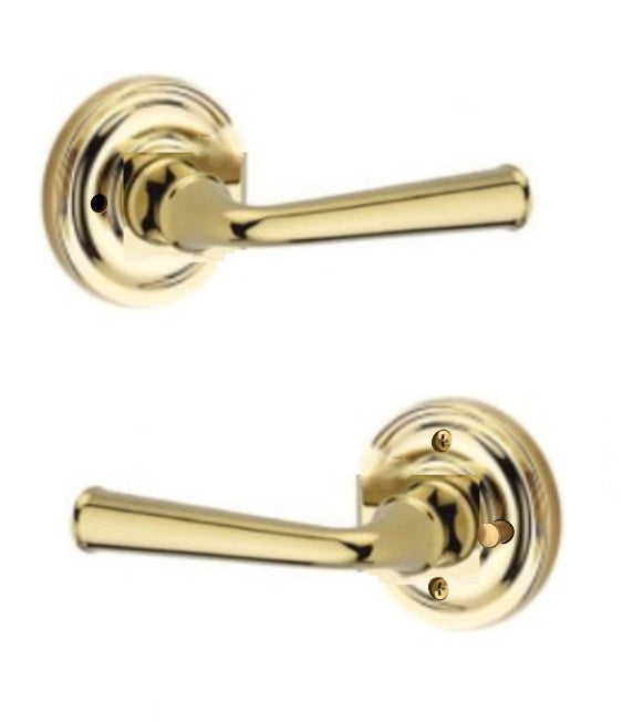 The Baldwin Reserve Federal Lever with Traditional Round Rosette in Lifetime Polished Brass finish.