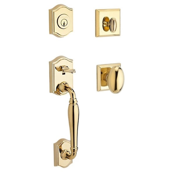 The Baldwin Reserve Westcliff Handleset with Interior Ellipse Knob with Traditional Square Rosette in Lifetime Polished Brass finish.