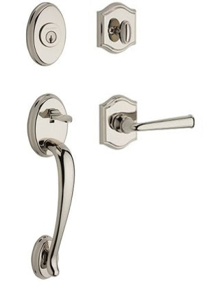 The Baldwin Reserve Columbus Handleset with Interior Federal Lever with Traditional Arch Rosette in Lifetime Polished Nickel finish.