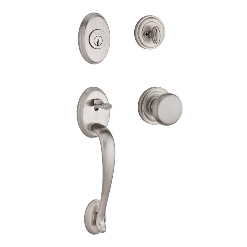 The Baldwin Reserve Columbus Handleset with Interior Round Knob with Traditional Round Rosette in Lifetime Polished Nickel finish.