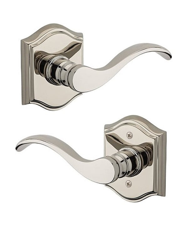 The Baldwin Reserve Curve Lever with Traditional Arch Rosette in Lifetime Polished Nickel finish.