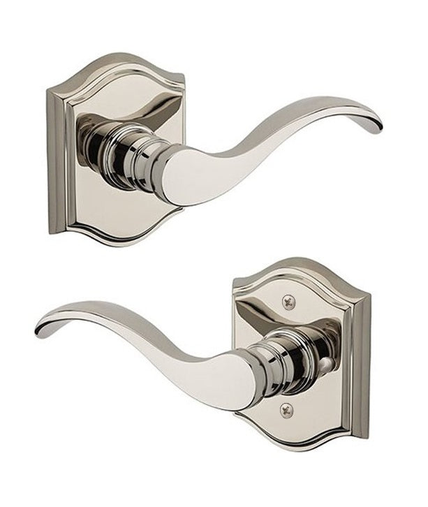 The Baldwin Reserve Curve Lever with Traditional Arch Rosette in Lifetime Polished Nickel finish.