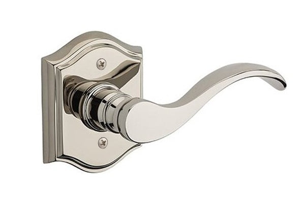 The Baldwin Reserve Curve Lever with Traditional Arch Rosette in Lifetime Polished Nickel finish.