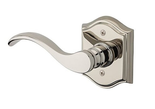 The Baldwin Reserve Curve Lever with Traditional Arch Rosette in Lifetime Polished Nickel finish.