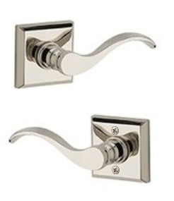 The Baldwin Reserve Curve Lever with Traditional Square Rosette in Lifetime Polished Nickel finish.