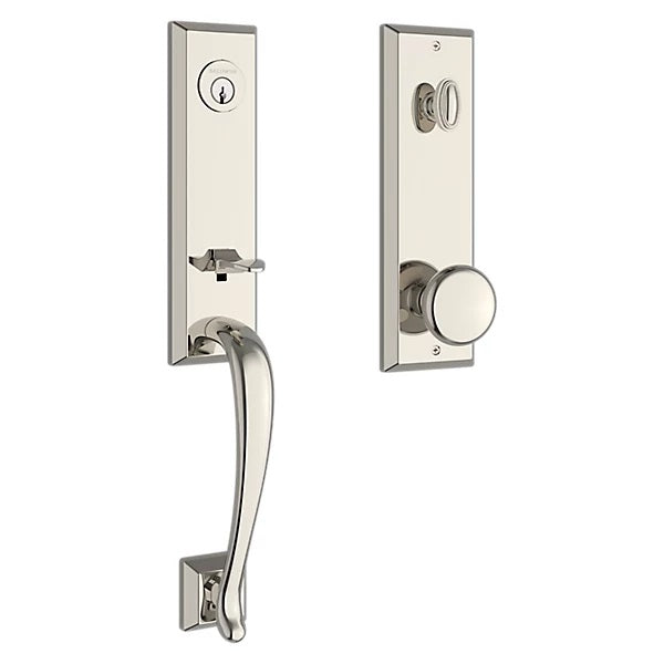 The Baldwin Reserve Del Mar Handleset with Interior Round Knob with Square Bevel Rosette in Lifetime Polished Nickel finish.