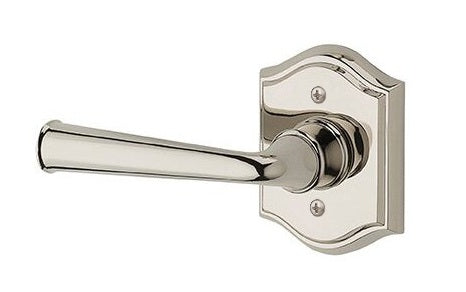 The Baldwin Reserve Federal Lever with Traditional Arch Rosette in Lifetime Polished Nickel finish.