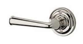 The Baldwin Reserve Federal Lever with Traditional Round Rosette in Lifetime Polished Nickel finish.