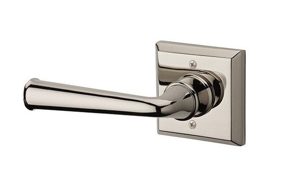 The Baldwin Reserve Federal Lever with Traditional Square Rosette in Lifetime Polished Nickel finish.