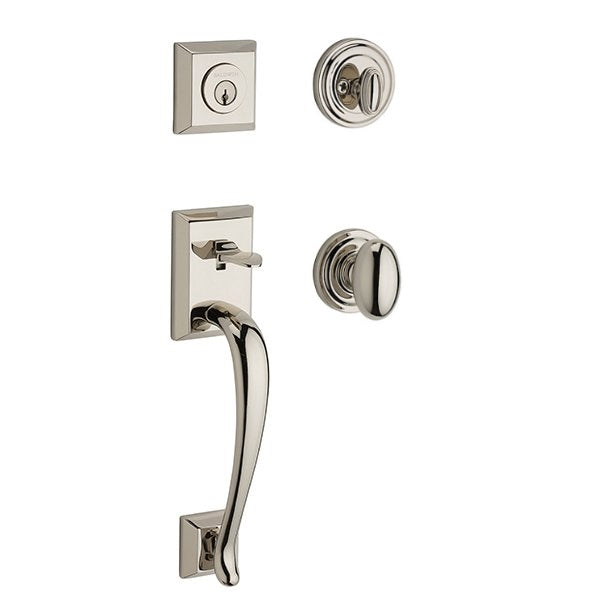 The Baldwin Reserve Napa Handleset with Interior Ellipse Knob with Traditional Round Rosette in Lifetime Polished Nickel finish.