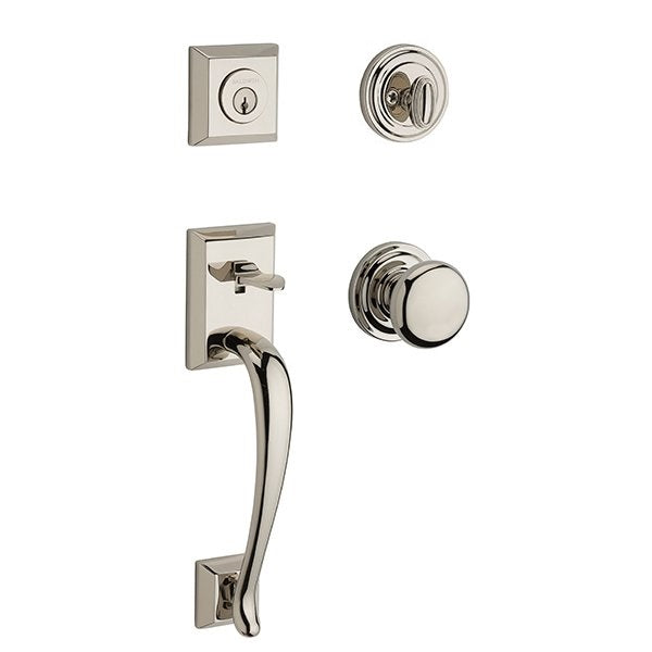 The Baldwin Reserve Napa Handleset with Interior Round Knob with Traditional Round Rosette in Lifetime Polished Nickel finish.