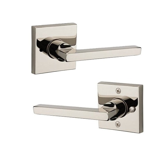 The Baldwin Reserve Square Lever with Contemporary Square Rosette in Lifetime Polished Nickel finish.