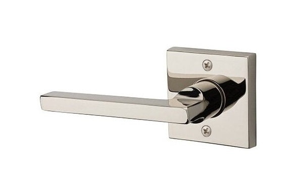 The Baldwin Reserve Square Lever with Contemporary Square Rosette in Lifetime Polished Nickel finish.