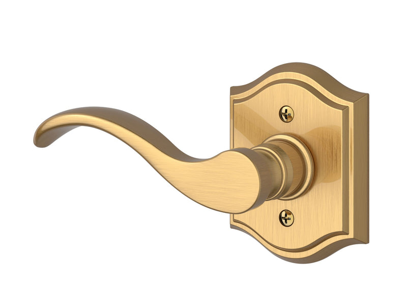 The Baldwin Reserve Curve Lever with Traditional Arch Rosette in Lifetime Satin Brass finish.
