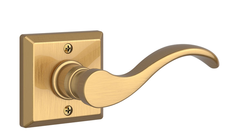 The Baldwin Reserve Curve Lever with Traditional Square Rosette in Lifetime Satin Brass finish.