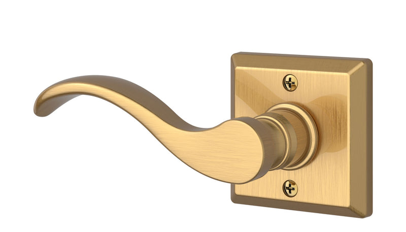 The Baldwin Reserve Curve Lever with Traditional Square Rosette in Lifetime Satin Brass finish.