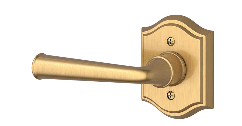 The Baldwin Reserve Federal Lever with Traditional Arch Rosette in Lifetime Satin Brass finish.