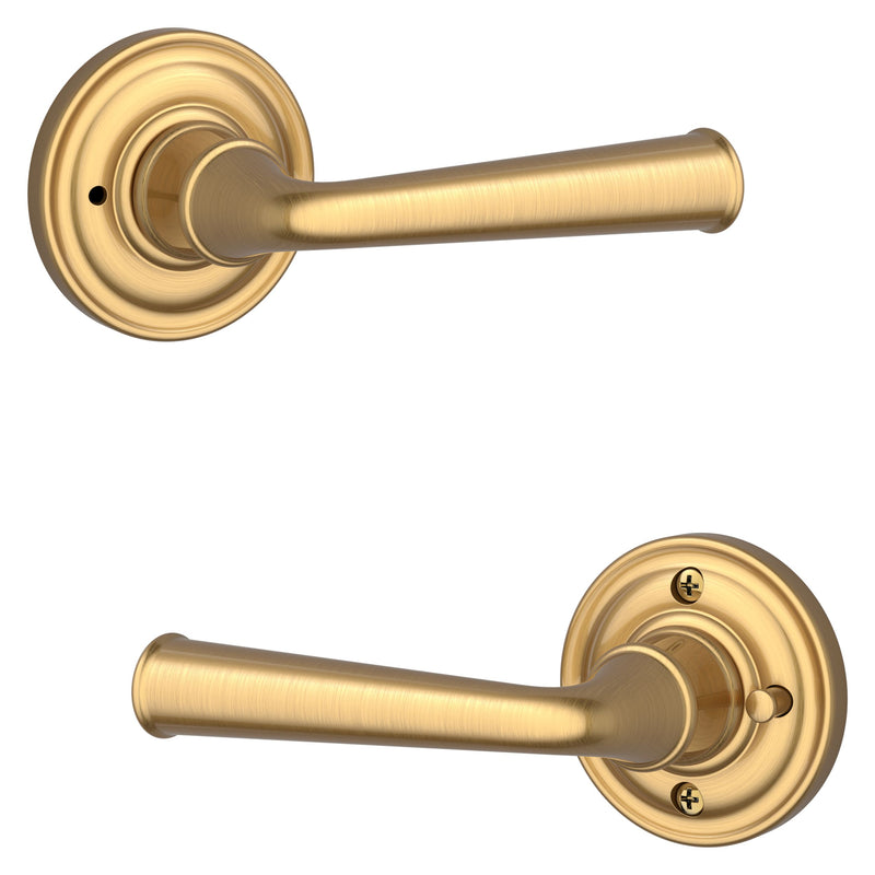 The Baldwin Reserve Federal Lever with Traditional Round Rosette in Lifetime Satin Brass finish.