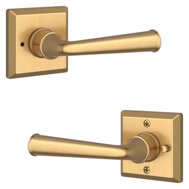 The Baldwin Reserve Federal Lever with Traditional Square Rosette in Lifetime Satin Brass finish.