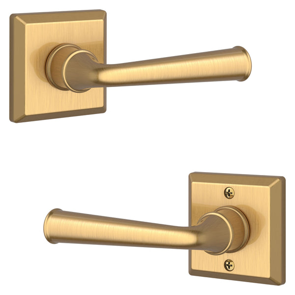 The Baldwin Reserve Federal Lever with Traditional Square Rosette in Lifetime Satin Brass finish.