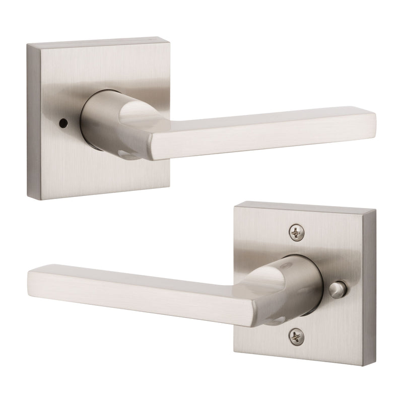 The Baldwin Reserve Square Lever with Contemporary Square Rosette in Lifetime Satin Nickel finish.